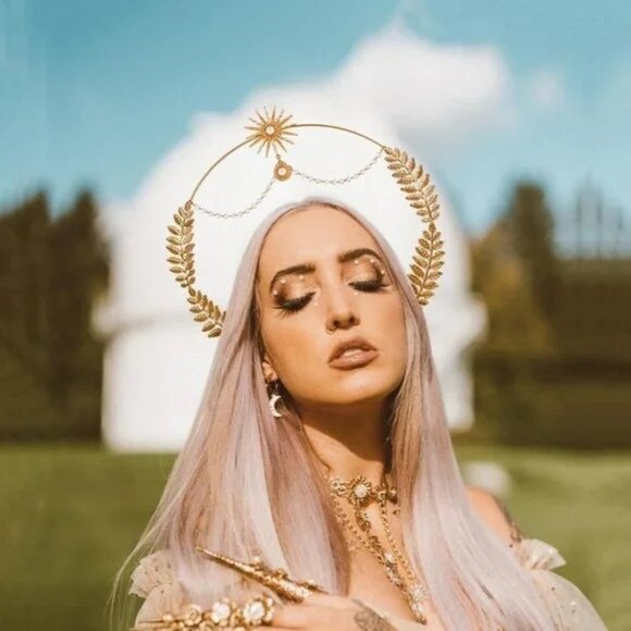 Halo Crown Mary Goddess Headband Costume Goddess Headpiece Crown + Earring Set